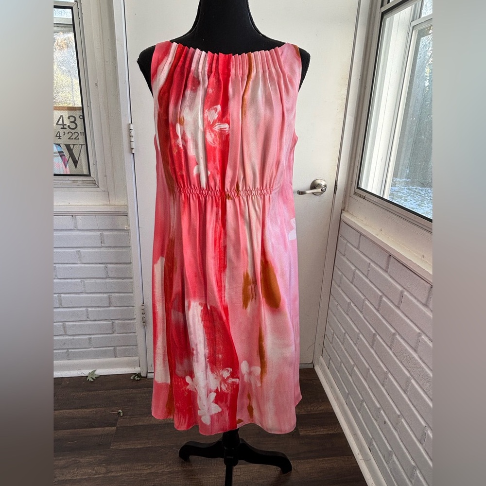 Suzi Chin For Maggy Boutique 100% Silk Pleated Floral Dress 10 luxury classic